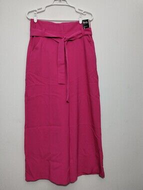 7th Avenue Madie Crop Pants Wide Leg Stretch Fuchsia High-Waist Tie-Belt Sz 6T